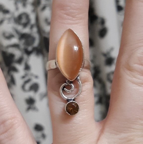 New Cat Eye & Golden Citrine 925 Silver Ring. - Picture 1 of 8